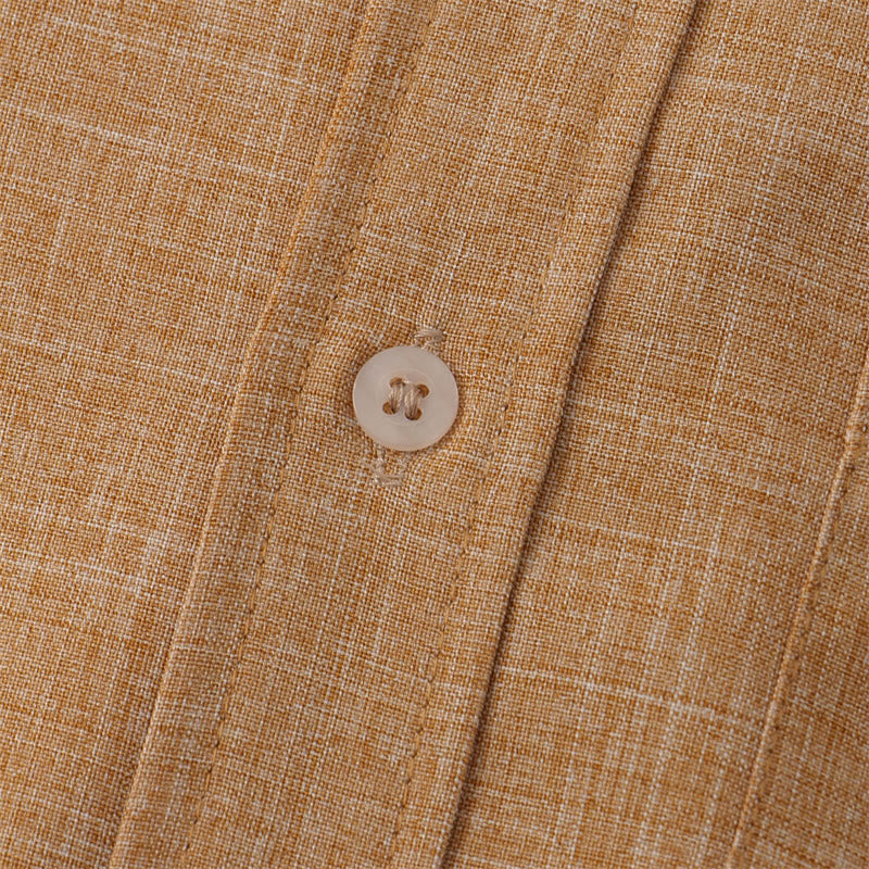 Buddha Stones Summer Men's Button Plain Short Sleeve Cotton Shirt With Pocket - image 25