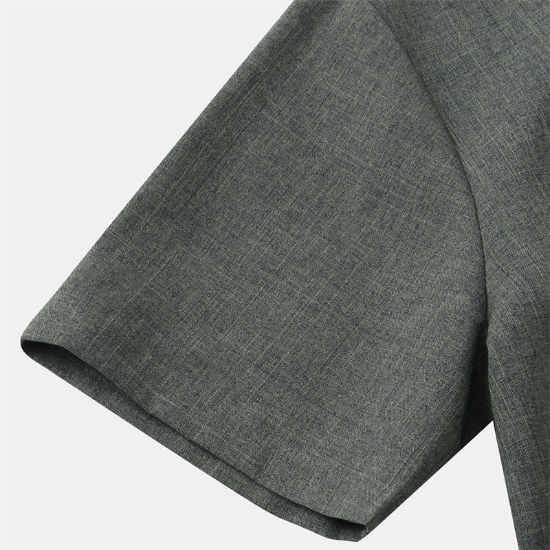 Buddha Stones Summer Men's Button Plain Short Sleeve Cotton Shirt With Pocket - image 31