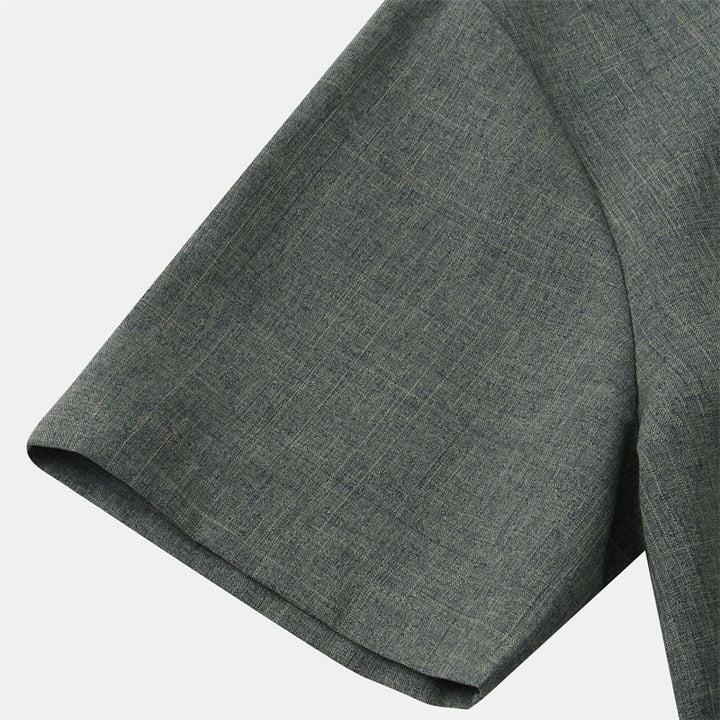 Buddha Stones Summer Men's Button Plain Short Sleeve Cotton Shirt With Pocket - image 31