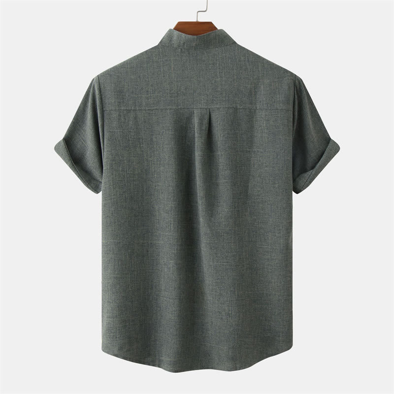 Buddha Stones Summer Men's Button Plain Short Sleeve Shirt With Pocket - image 29