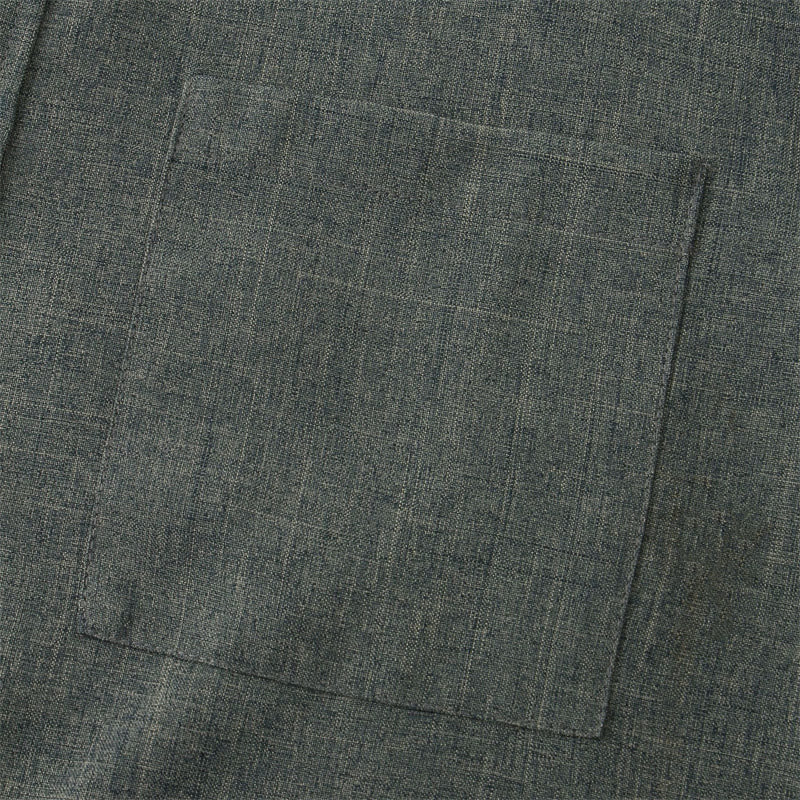 Buddha Stones Summer Men's Button Plain Short Sleeve Cotton Linen Shirt With Pocket