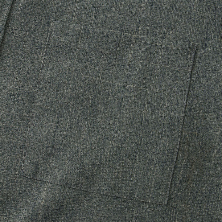 Buddha Stones Summer Men's Button Plain Short Sleeve Cotton Linen Shirt With Pocket