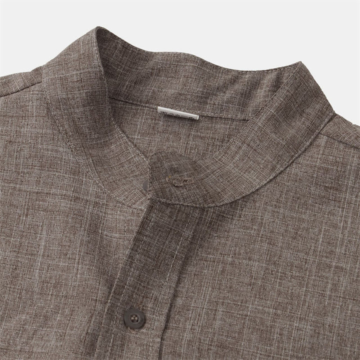 Buddha Stones Summer Men's Button Plain Short Sleeve Cotton Linen Shirt With Pocket