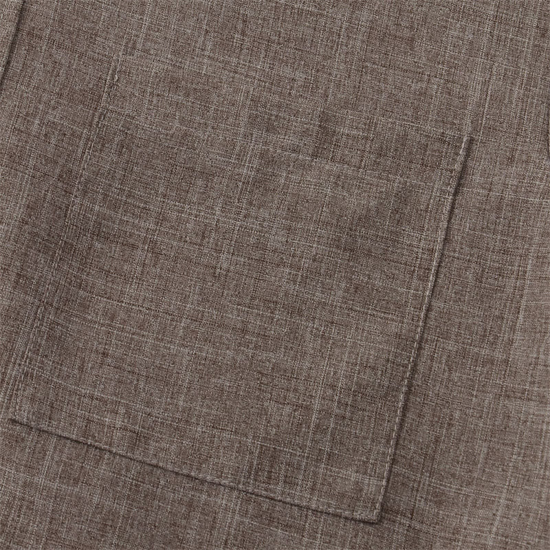 Buddha Stones Summer Men's Button Plain Short Sleeve Cotton Linen Shirt With Pocket