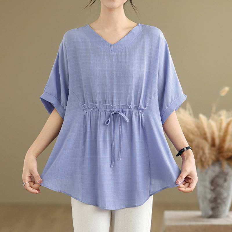 Buddha Stones Casual Solid Color Half Sleeve Half Button Women's T-Shirt - image 1