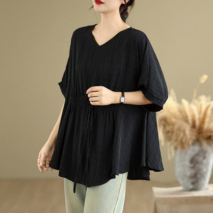 Buddha Stones Casual Solid Color Half Sleeve Half Button Women's T-Shirt - image 8