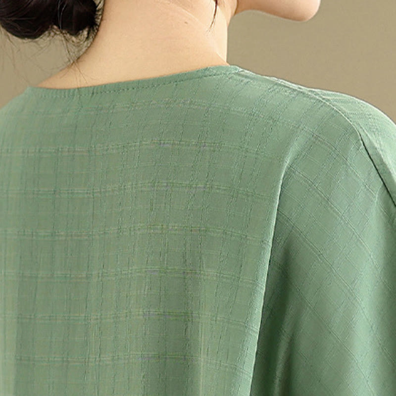 Buddha Stones Casual Solid Color Half Sleeve Half Button Women's T-Shirt - image 20