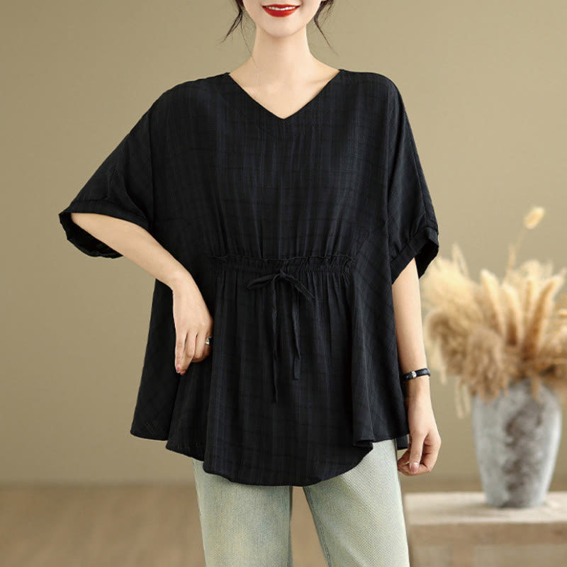 Buddha Stones Casual Solid Color Half Sleeve Half Button Women's T-Shirt - Black - US12，UK/AU16，EU44 (2XL) - image 6