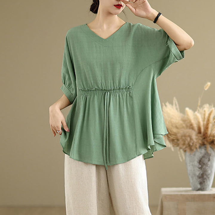 Buddha Stones Casual Solid Color Half Sleeve Half Button Women's T-Shirt - image 18