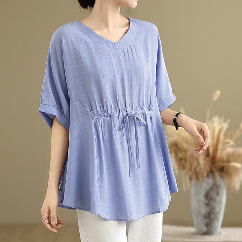 Buddha Stones Casual Solid Color Half Sleeve Half Button Women's T-Shirt - image 5