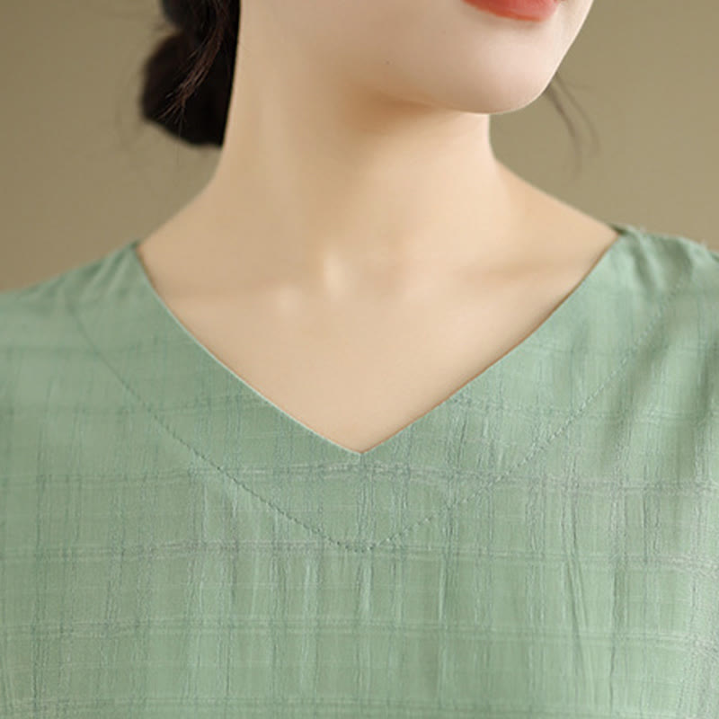 Buddha Stones Casual Solid Color Half Sleeve Half Button Women's T-Shirt - image 19