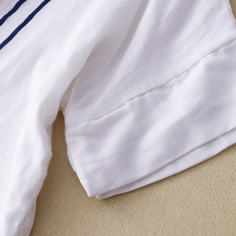 Buddha Stones Casual Line Printing Pattern Short Sleeve Cotton Linen Women's T-Shirt - image 16