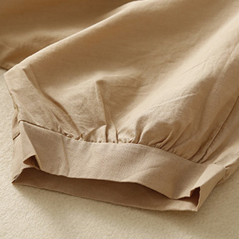 Buddha Stones Casual Pure Color Design Short Sleeve V-Neck Cotton Midi Dress With Pockets - image 14