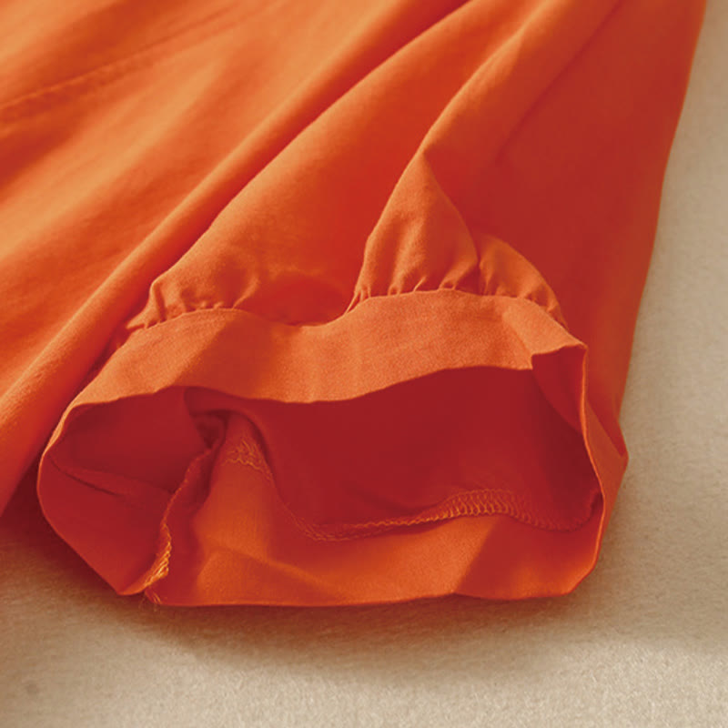 Buddha Stones Casual Pure Color Design Short Sleeve V-Neck Cotton Midi Dress With Pockets - image 5