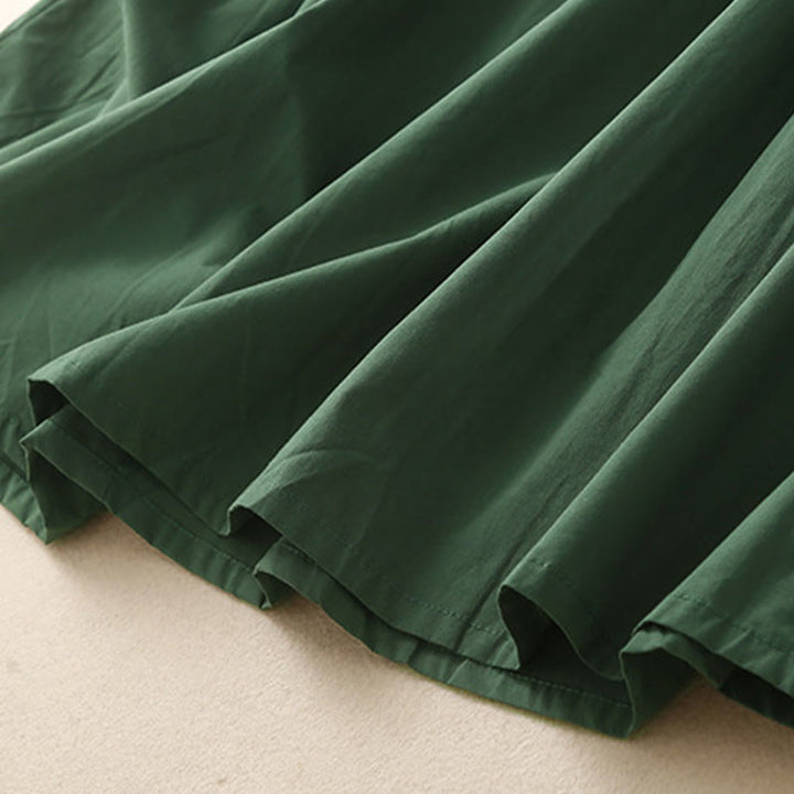 Buddha Stones Casual Pure Color Design Short Sleeve V-Neck Cotton Midi Dress With Pockets - image 2