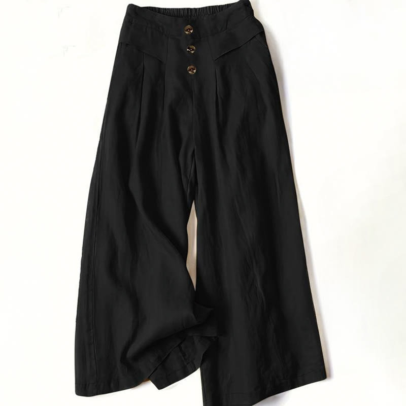 Buddha Stones Retro Casual High Waist Cotton Women's Wide Leg Pants With Pockets - Black - US12，UK/AU16，EU44 (XL) - image 4