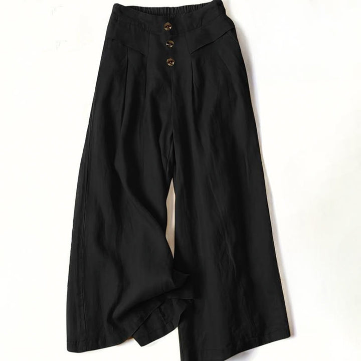 Buddha Stones Retro Casual High Waist Cotton Women's Wide Leg Pants With Pockets - Black - US12，UK/AU16，EU44 (XL) - image 4