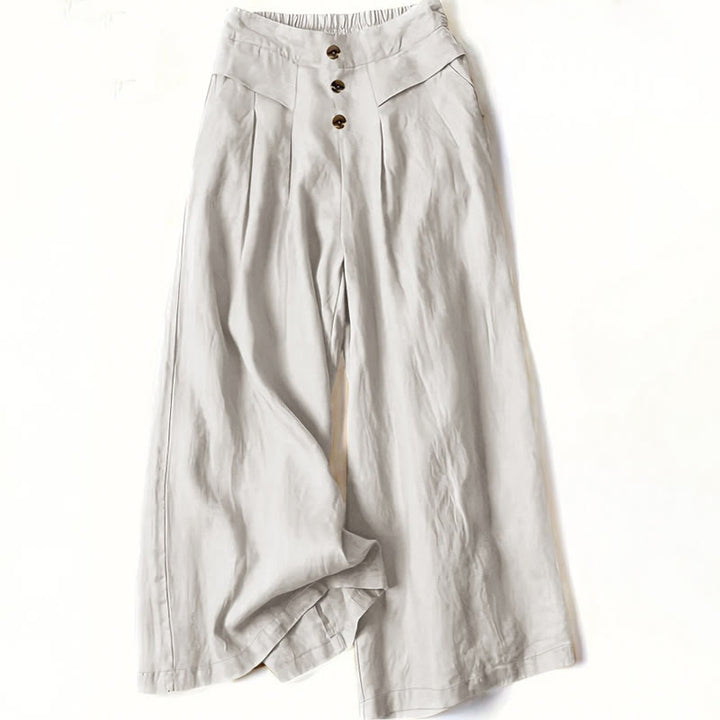 Buddha Stones Retro Casual High Waist Cotton Women's Wide Leg Pants With Pockets - FloralWhite - US12，UK/AU16，EU44 (XL) - image 5