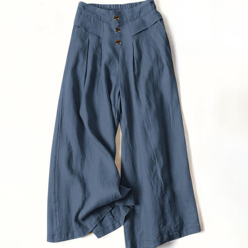 Buddha Stones Retro Casual High Waist Cotton Women's Wide Leg Pants With Pockets - SteelBlue - US12，UK/AU16，EU44 (XL) - image 9