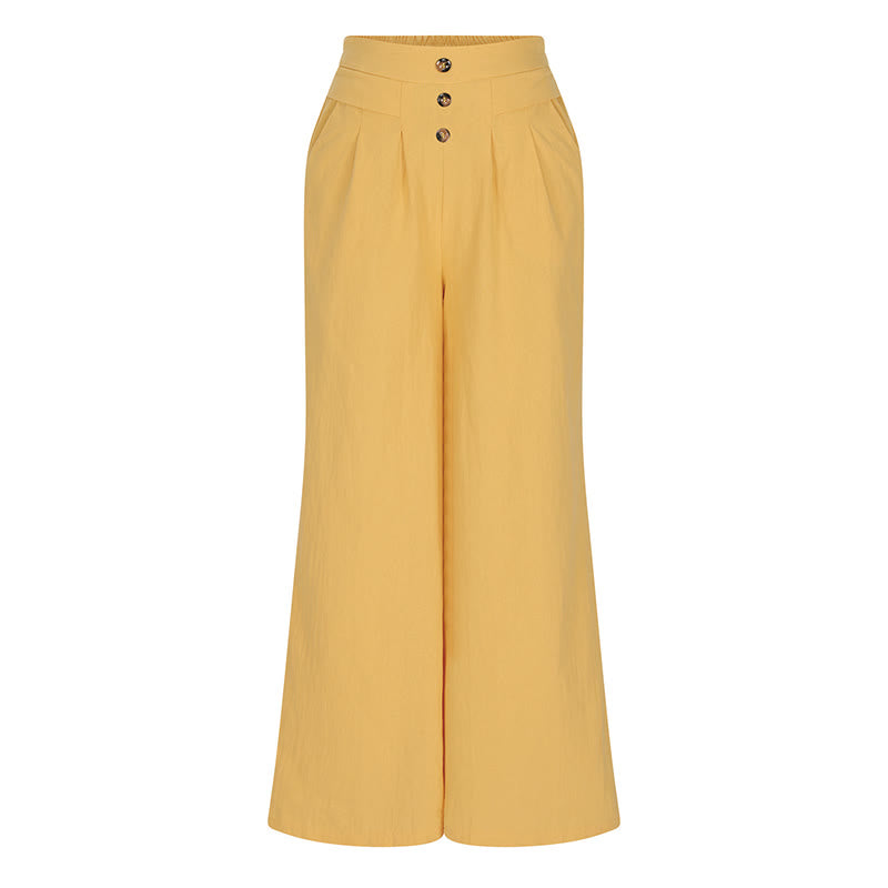 Buddha Stones Retro Casual High Waist Cotton Women's Wide Leg Pants With Pockets - image 2