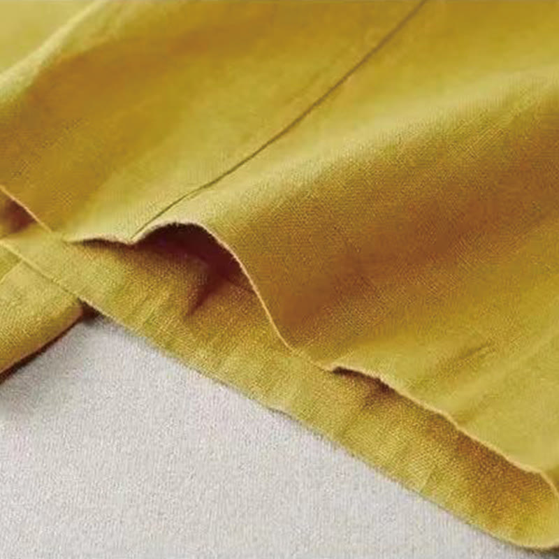 Buddha Stones Casual Retro Plain High Waist Cotton Linen Women's Wide Leg Pants With Pockets