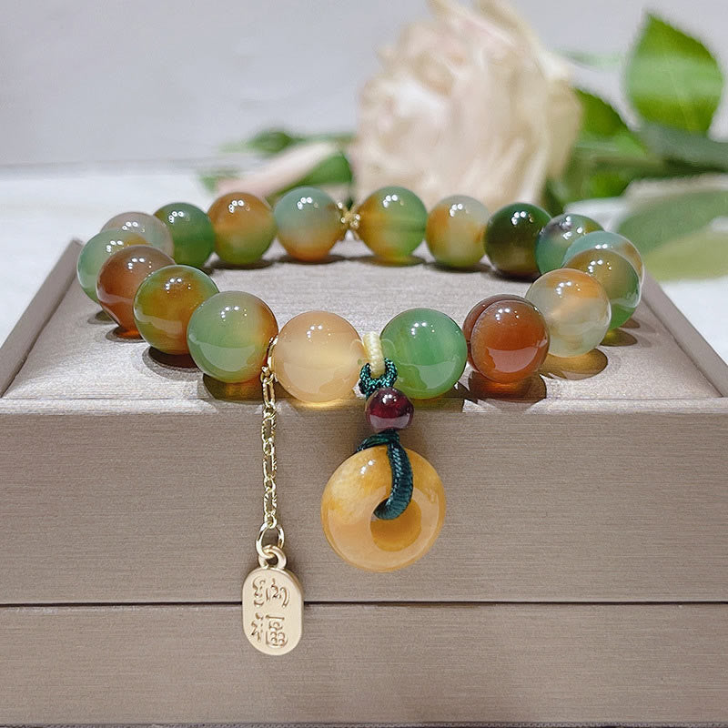 Buddha Stones "May Balance and Safety Be With You"Peacock Agate Bracelet Includes Gift Message Card - image 1