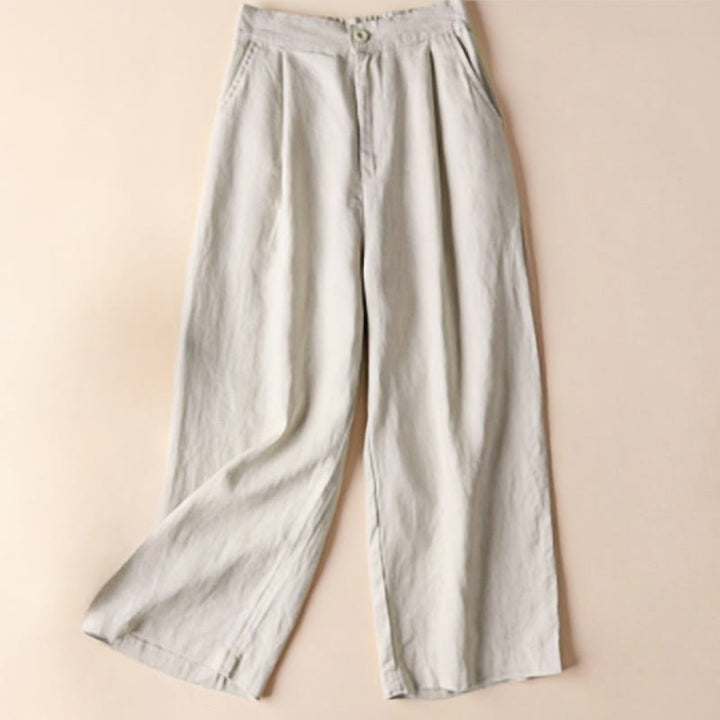 Buddha Stones Commute Solid Color Drawstring 7-8 Length Cotton Linen Women's Wide Leg Pants With Pockets