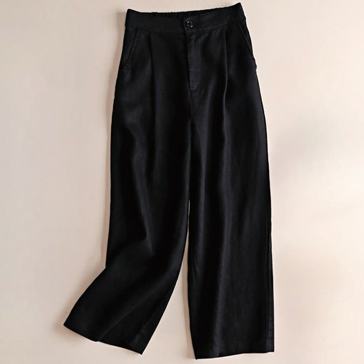 Buddha Stones Commute Solid Color Drawstring 7-8 Length Cotton Linen Women's Wide Leg Pants With Pockets - Black - US12，UK/AU16，EU44 (3XL) - image 11