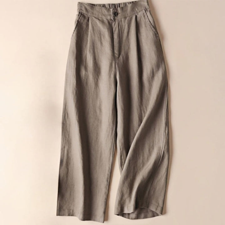 Buddha Stones Commute Solid Color Drawstring 7-8 Length Cotton Linen Women's Wide Leg Pants With Pockets