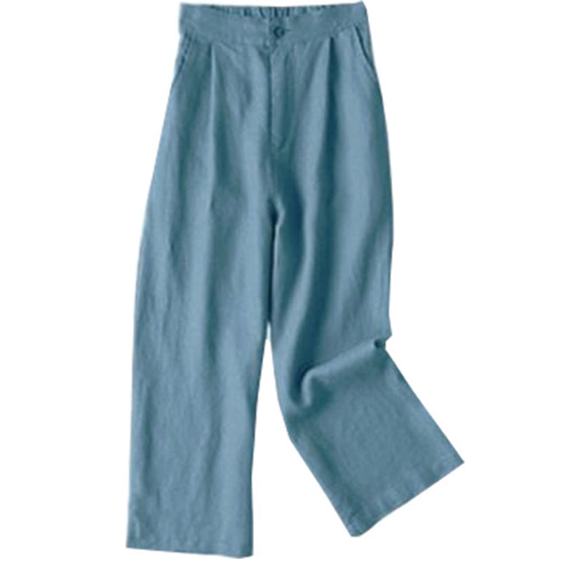 Buddha Stones Commute Solid Color Drawstring 7-8 Length Cotton Linen Women's Wide Leg Pants With Pockets - SteelBlue - US12，UK/AU16，EU44 (3XL) - image 19