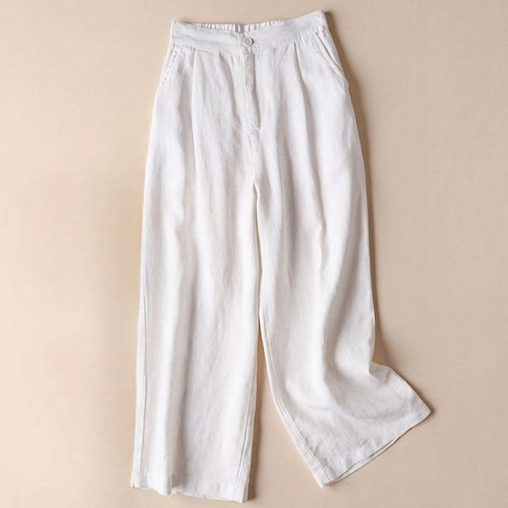 Buddha Stones Commute Solid Color Drawstring 7-8 Length Cotton Linen Women's Wide Leg Pants With Pockets