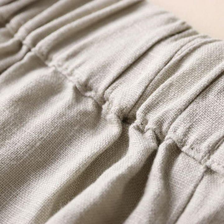 Buddha Stones Commute Solid Color Drawstring 7-8 Length Cotton Linen Women's Wide Leg Pants With Pockets