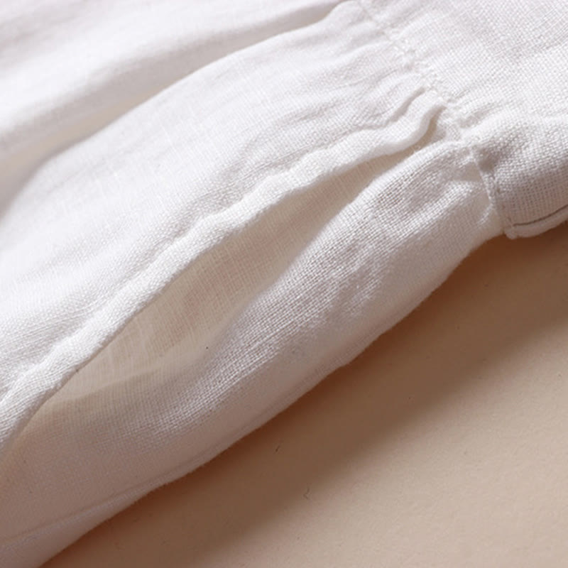 Buddha Stones Commute Solid Color 7-8 Length Cotton Linen Women's Wide Leg Pants With Pockets - image 10