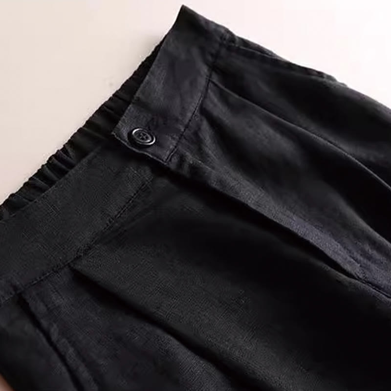 Buddha Stones Commute Solid Color 7-8 Length Cotton Linen Women's Wide Leg Pants With Pockets - image 12