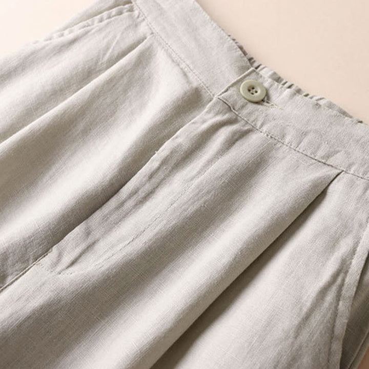 Buddha Stones Commute Solid Color Drawstring 7-8 Length Cotton Linen Women's Wide Leg Pants With Pockets
