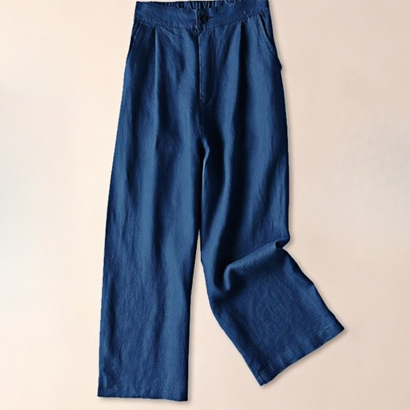 Buddha Stones Commute Solid Color Drawstring 7-8 Length Cotton Linen Women's Wide Leg Pants With Pockets - DarkBlue - US12，UK/AU16，EU44 (3XL) - image 17