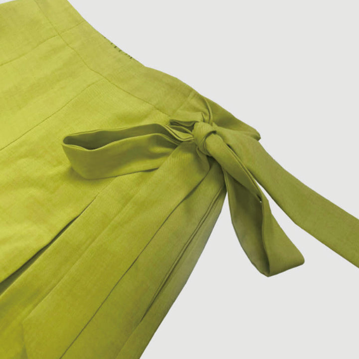 Buddha Stones Spring Casual Retro Plain Drawstring Women's Wide Leg Pants With Pockets - image 4