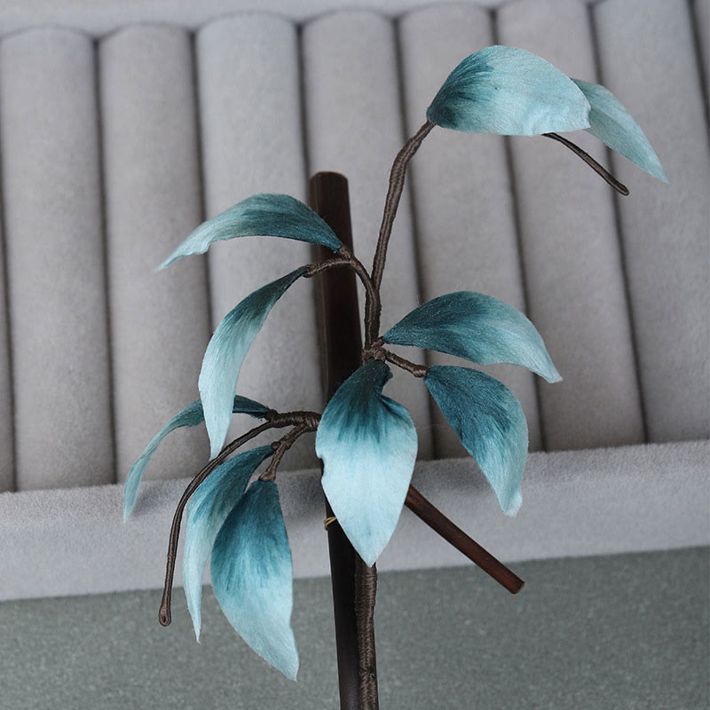 Buddha Stones Handmade Velvet Flower Bamboo Leaf Soft Hairpin