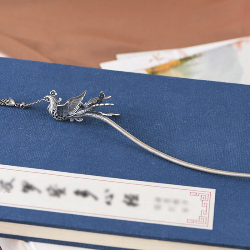 Buddha Stones 925 Sterling Silver Phoenix Tassels Protection Hairpin - image 3