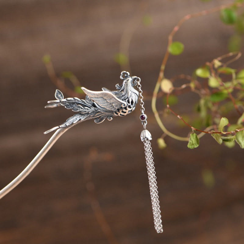 Buddha Stones 925 Sterling Silver Phoenix Tassels Protection Hairpin - image 8