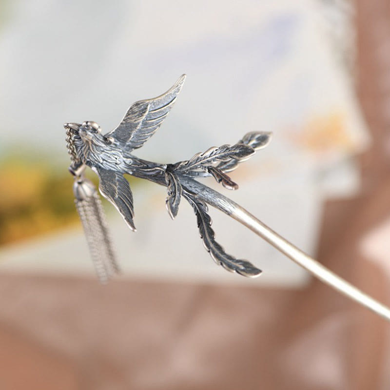 Buddha Stones 925 Sterling Silver Phoenix Tassels Protection Hairpin - image 2