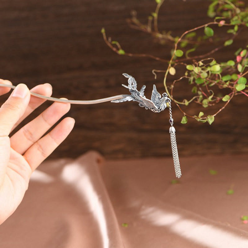 Buddha Stones 925 Sterling Silver Phoenix Tassels Protection Hairpin - image 4