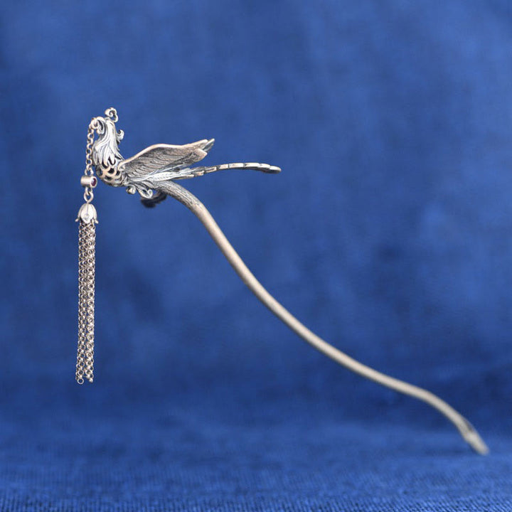 Buddha Stones 925 Sterling Silver Phoenix Tassels Protection Hairpin