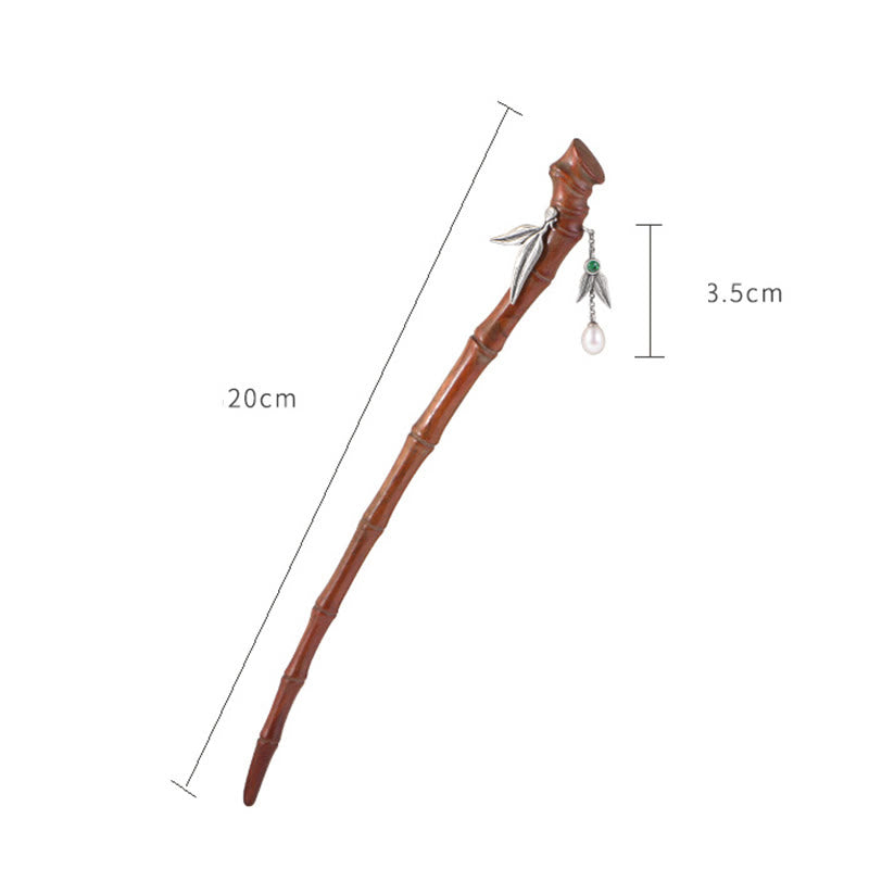 Buddha Stones 925 Sterling Silver Red Sandalwood Ebony Bamboo Power Hairpin