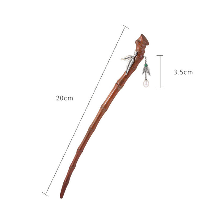 Buddha Stones 925 Sterling Silver Red Sandalwood Ebony Bamboo Power Hairpin