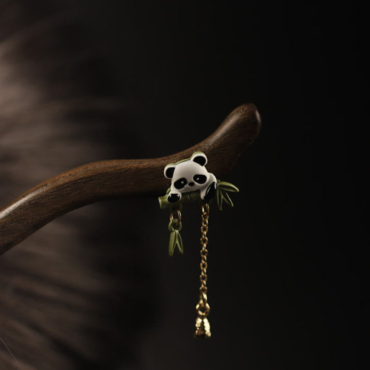 Buddha Stones Ebony Panda Bamboo Tassel Courage Hairpin