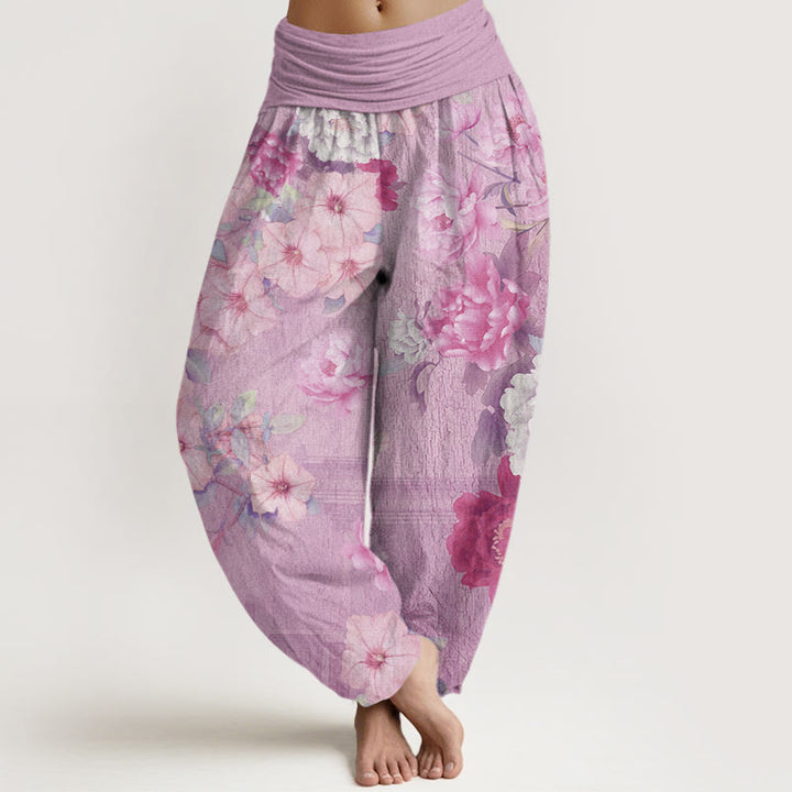 Buddha Stones Casual Peony Flower Women's Elastic Waist Harem Pants