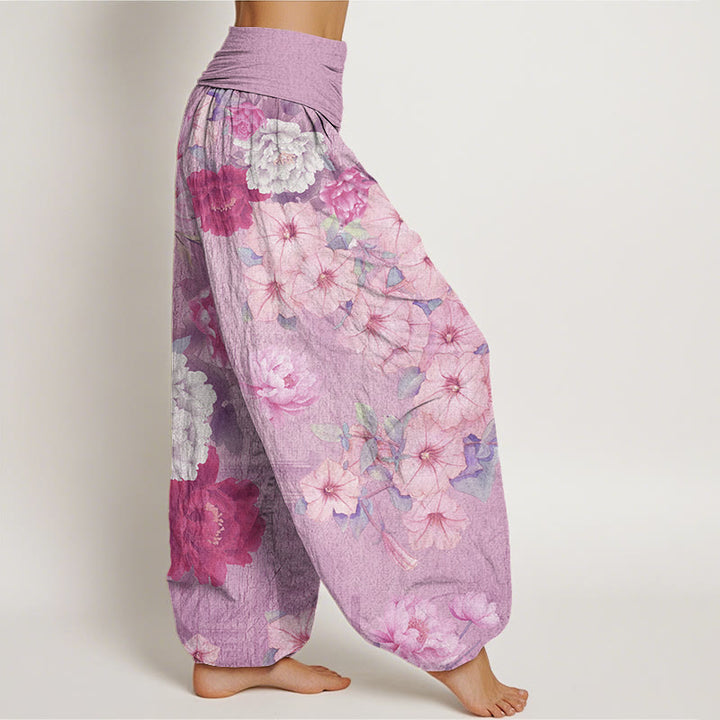 Buddha Stones Casual Peony Flower Women's Elastic Waist Harem Pants