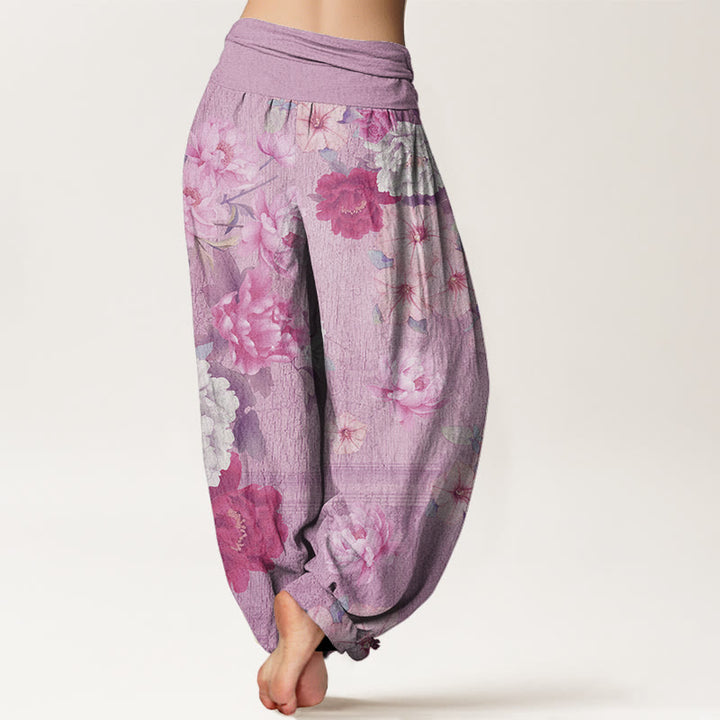 Buddha Stones Casual Peony Flower Women's Elastic Waist Harem Pants