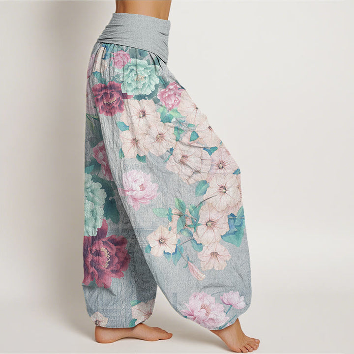 Buddha Stones Casual Peony Flower Women's Elastic Waist Harem Pants